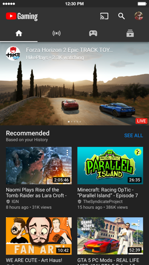 YouTube Gaming Screenshot