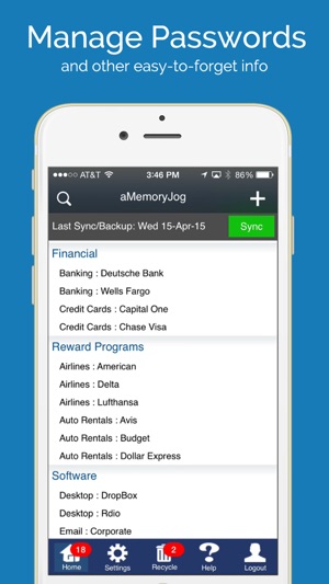 aMemoryJog PRO Secure Password Manager Vault & Digital Passcodes Safe Screenshot