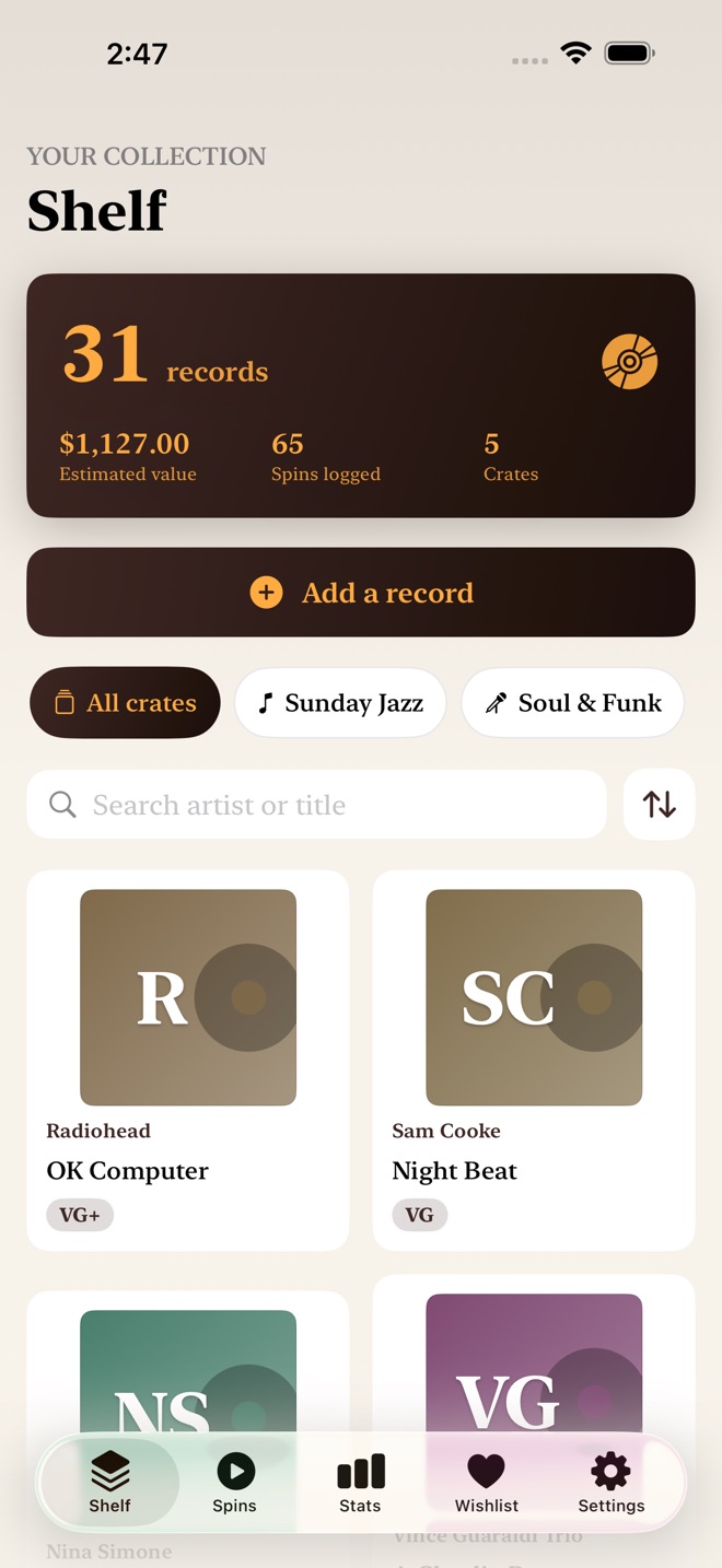 VinylCrate: Record Shelf capture d’écran 1