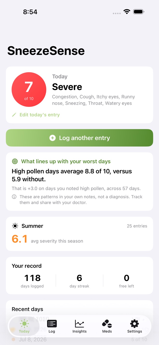SneezeSense: Allergy Diary screenshot 1