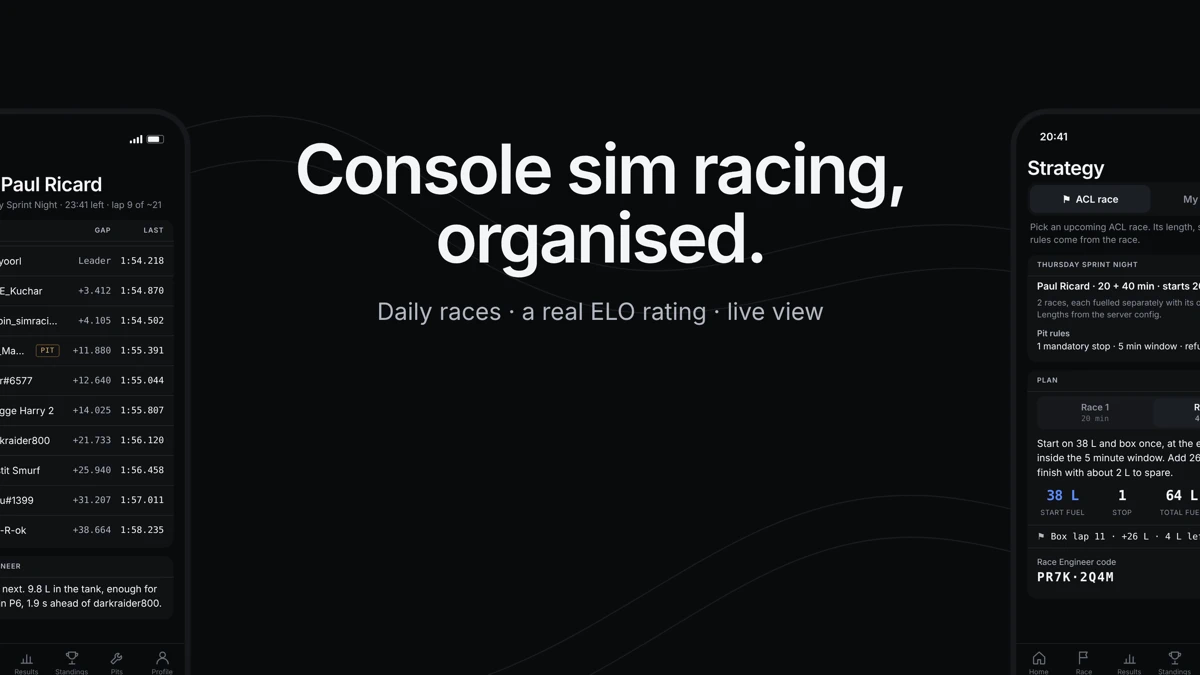 ACL23 Sim Racing, Setups & ELO App Store product page header
