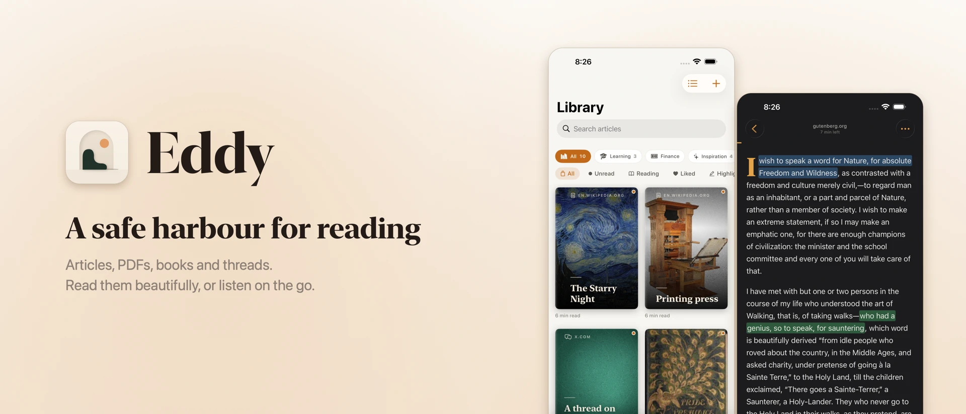 Eddy: Save & Read Later product page header