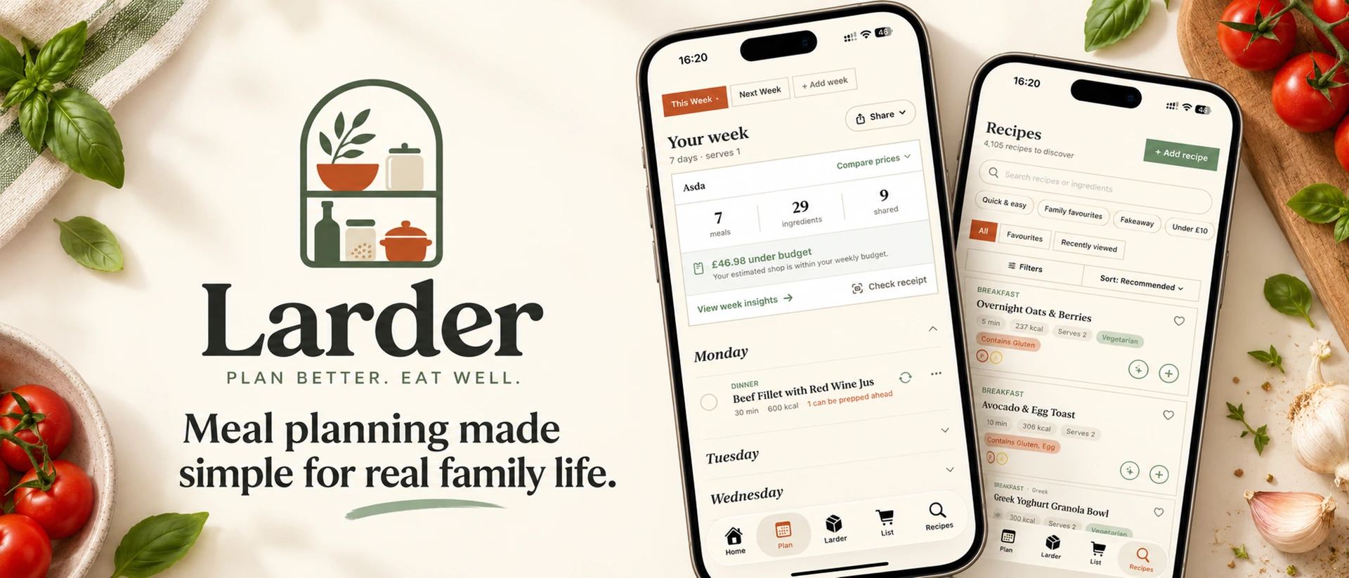 Larder: Family Meal Planner product page header