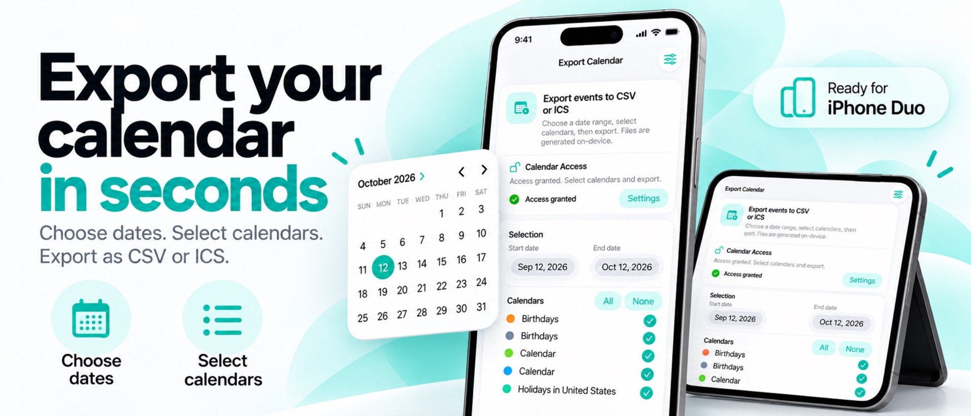 Export Calendar - CSV & ICS product page header