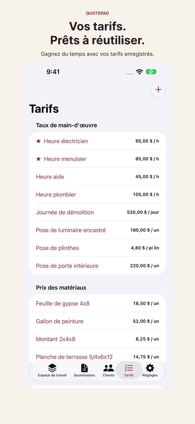 QuotePad : Soumission rapide capture d’écran 4