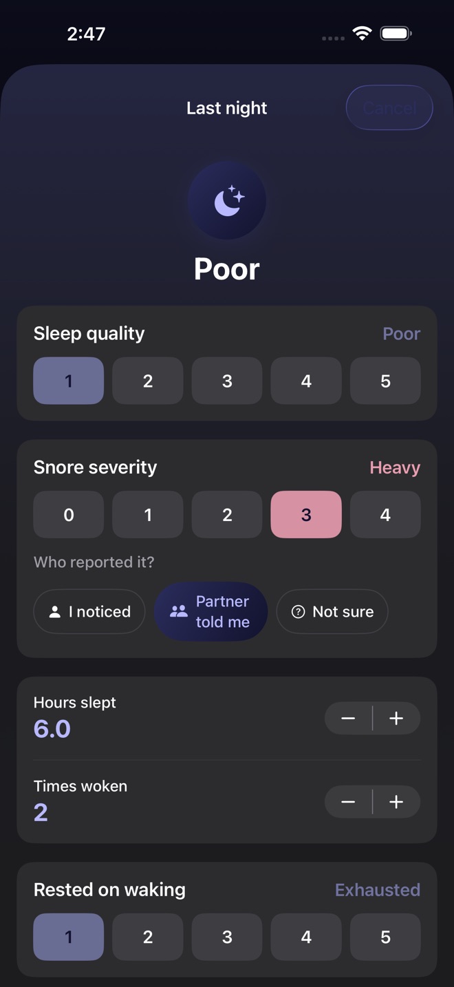 SnoreNote: Sleep Journal screenshot 1