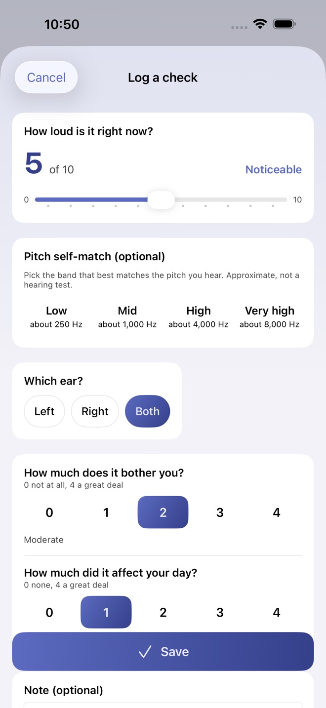 HushTrace: Tinnitus Log screenshot 2