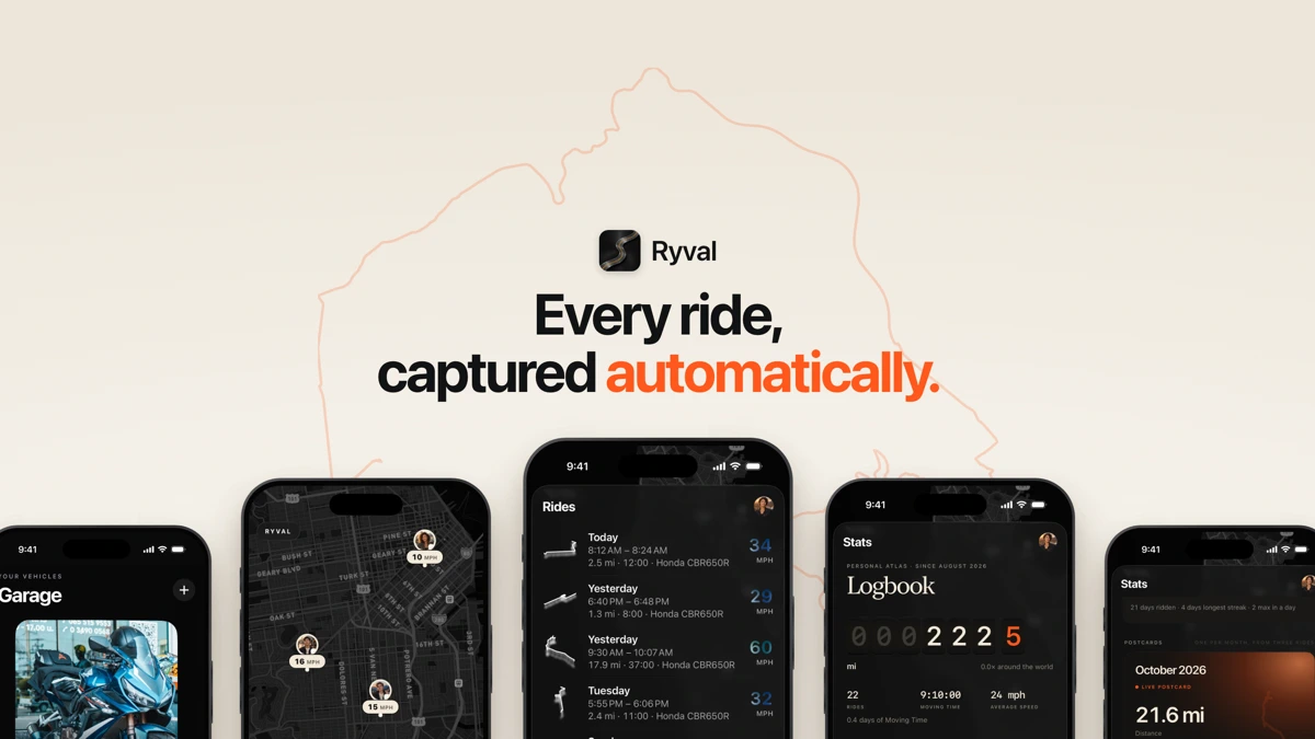 Ryval: Motorcycle & Car Rides App Store product page header
