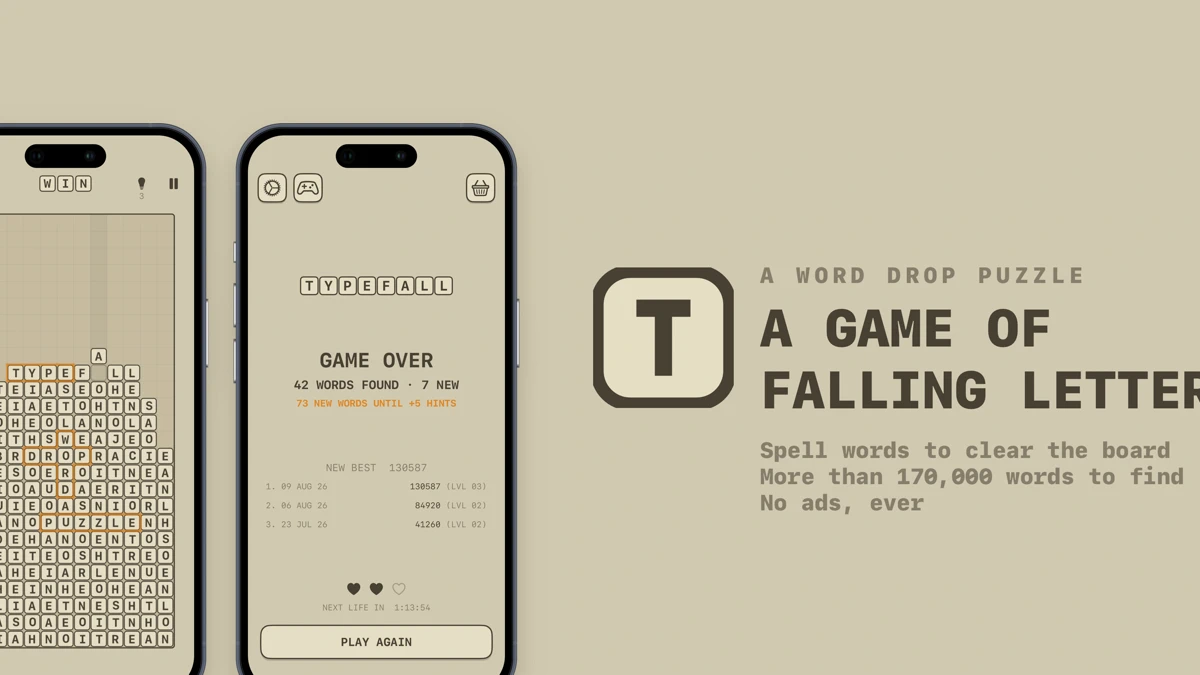 Typefall - Word Drop Puzzle App Store product page header