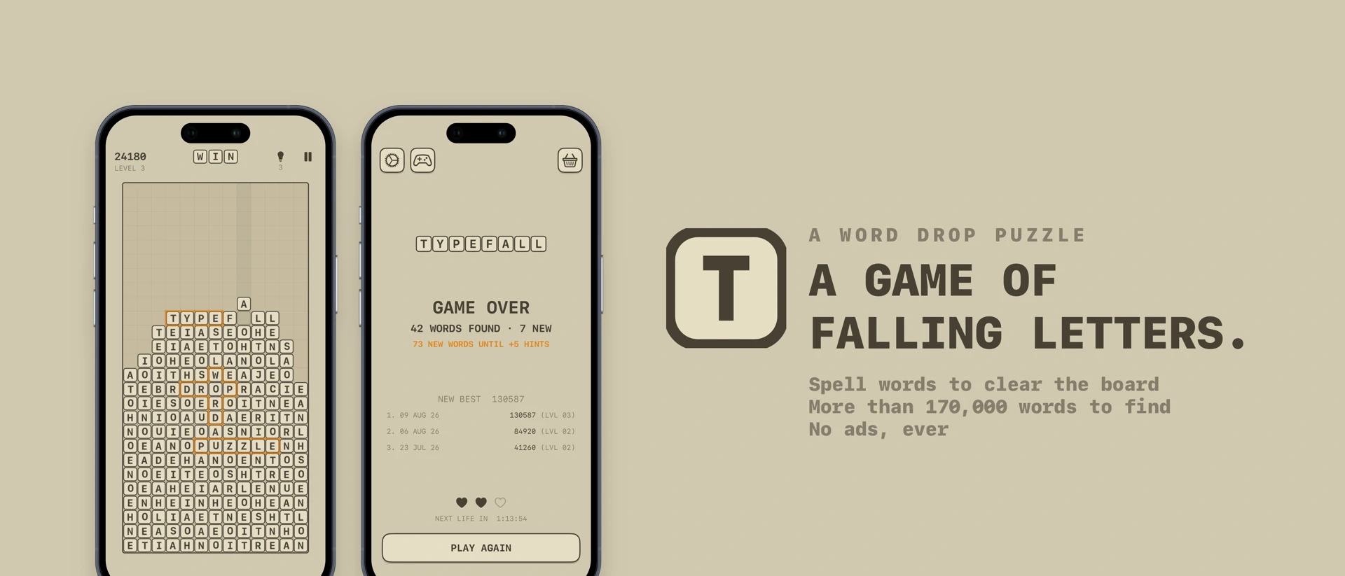 Typefall - Word Drop Puzzle App Store product page header