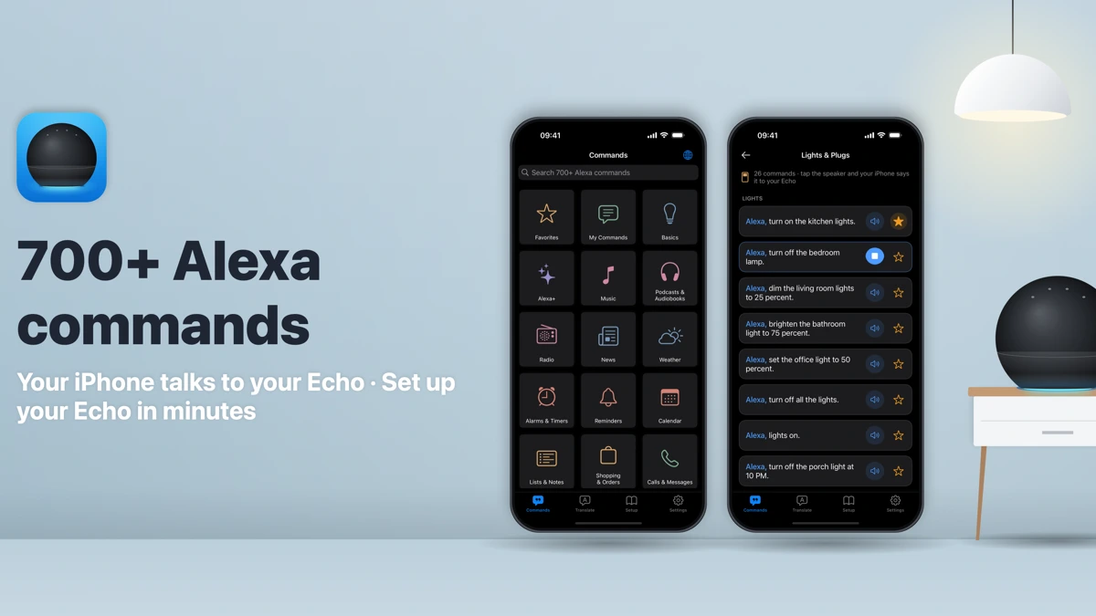 Voice Commands for Alexa Echo App Store product page header
