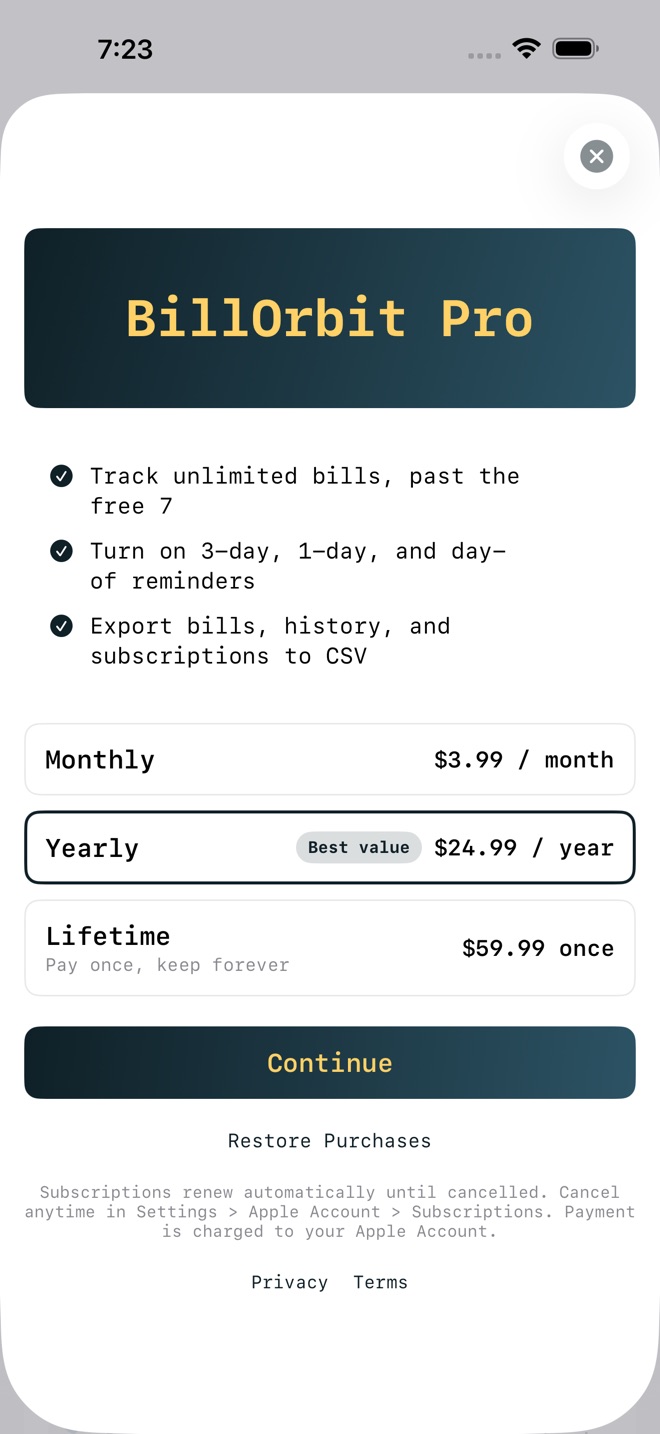 BillOrbit: Bill Calendar screenshot 4