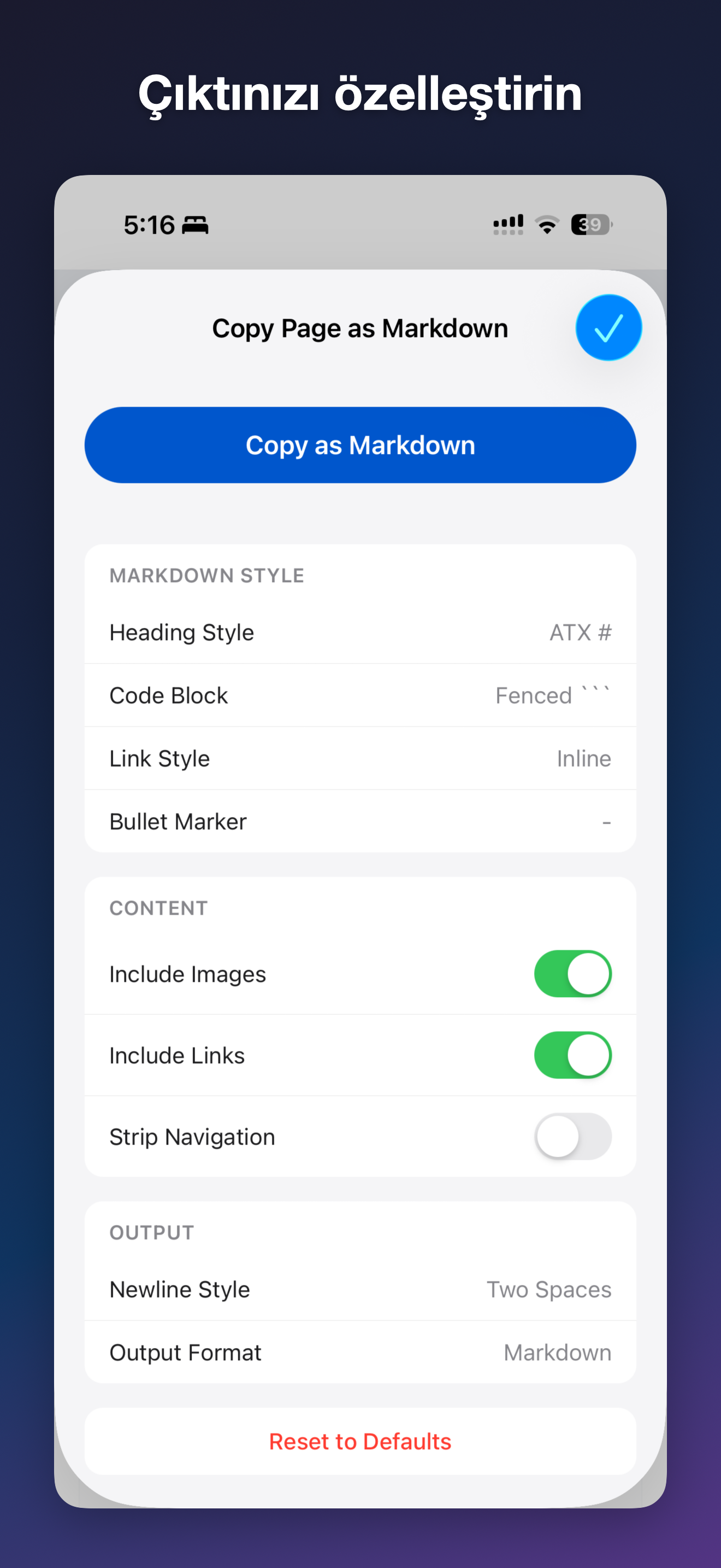 MDC - Markdown Copier iOS screenshot 1 showing app interface