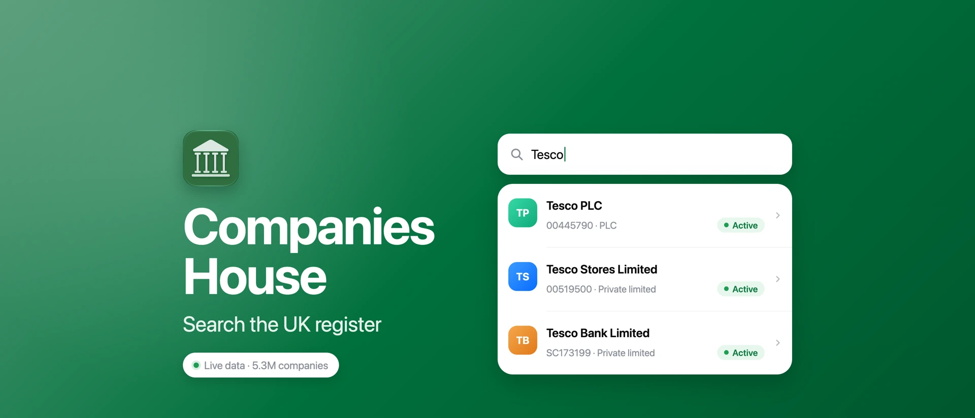 Companies House product page header