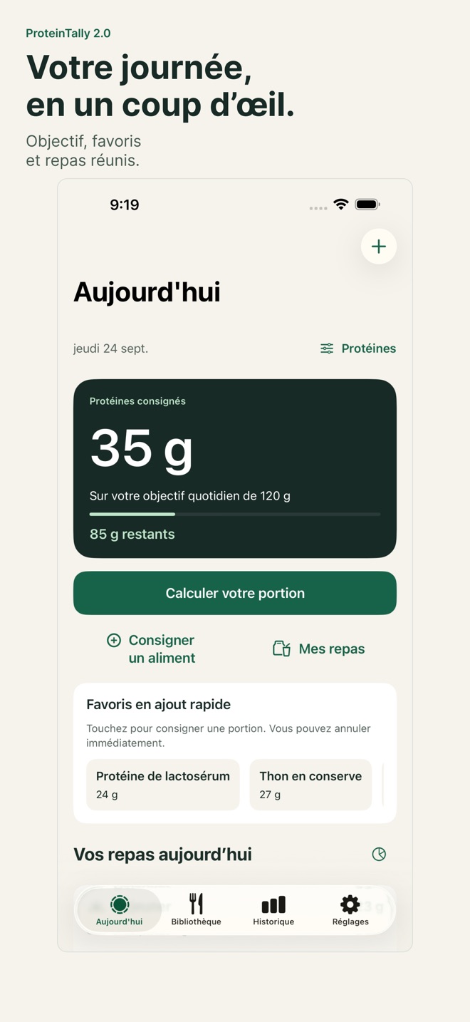 ProteinTally: Suivi protéines capture d’écran 2