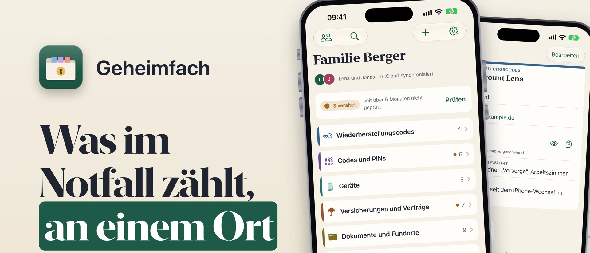 Geheimfach: Notfallmappe App Store product page header