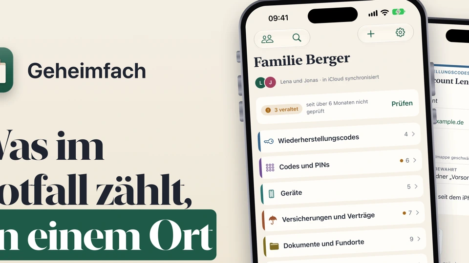 Geheimfach: Notfallmappe App Store product page header