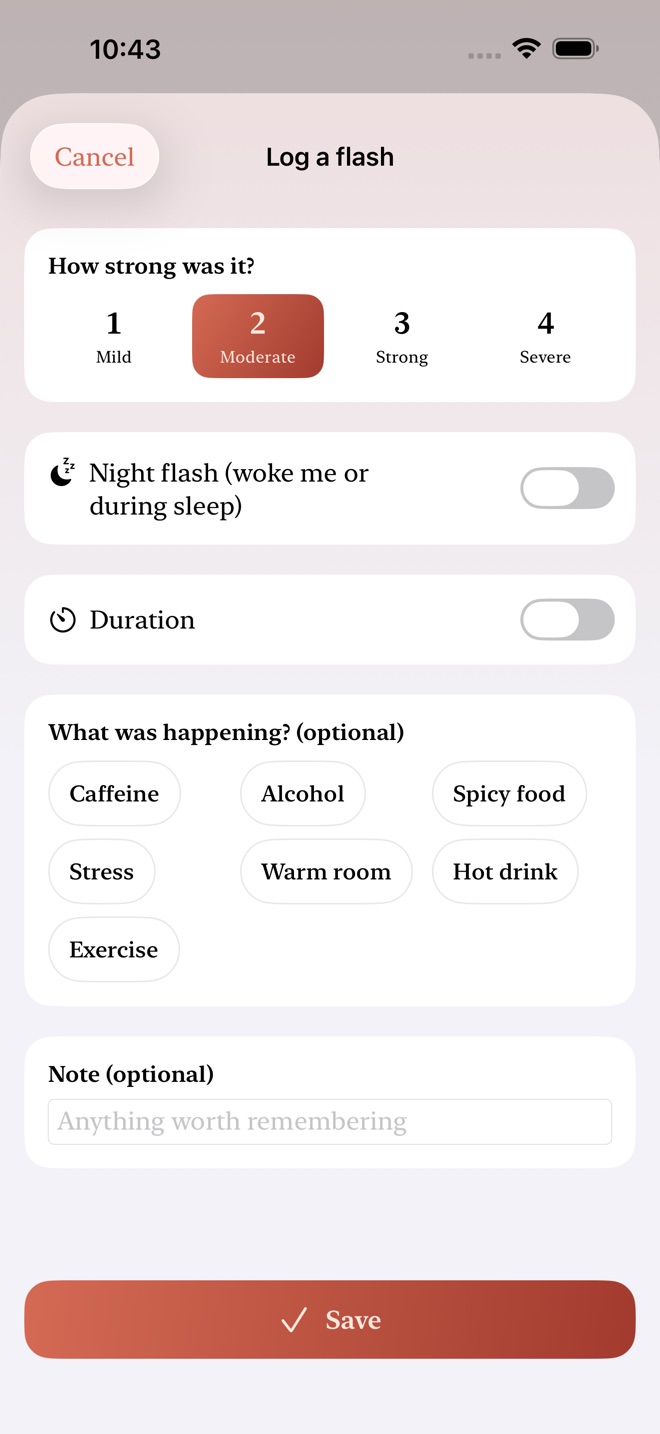EmberLog: Menopause Log screenshot 2