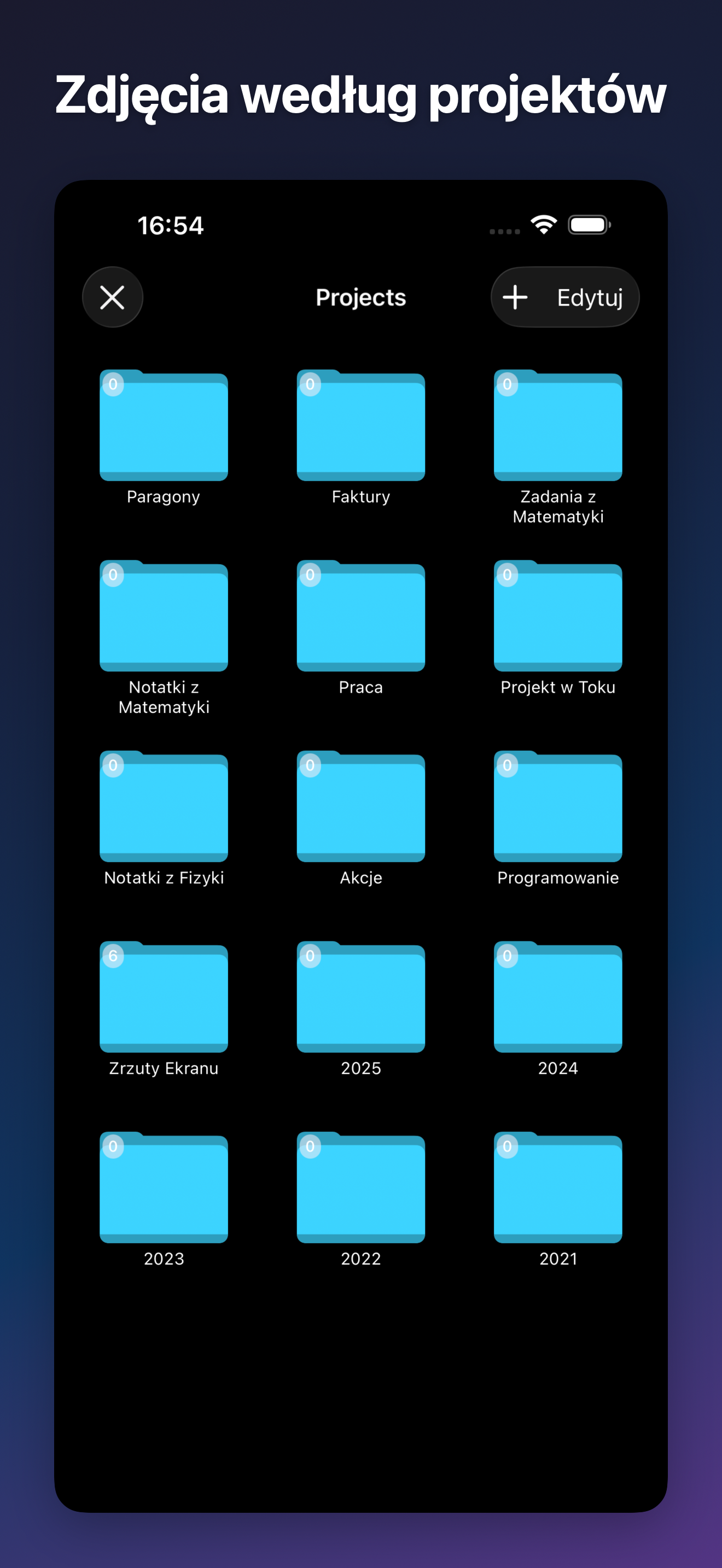 ProjectCam - Photo Folders iOS screenshot 2 showing app interface