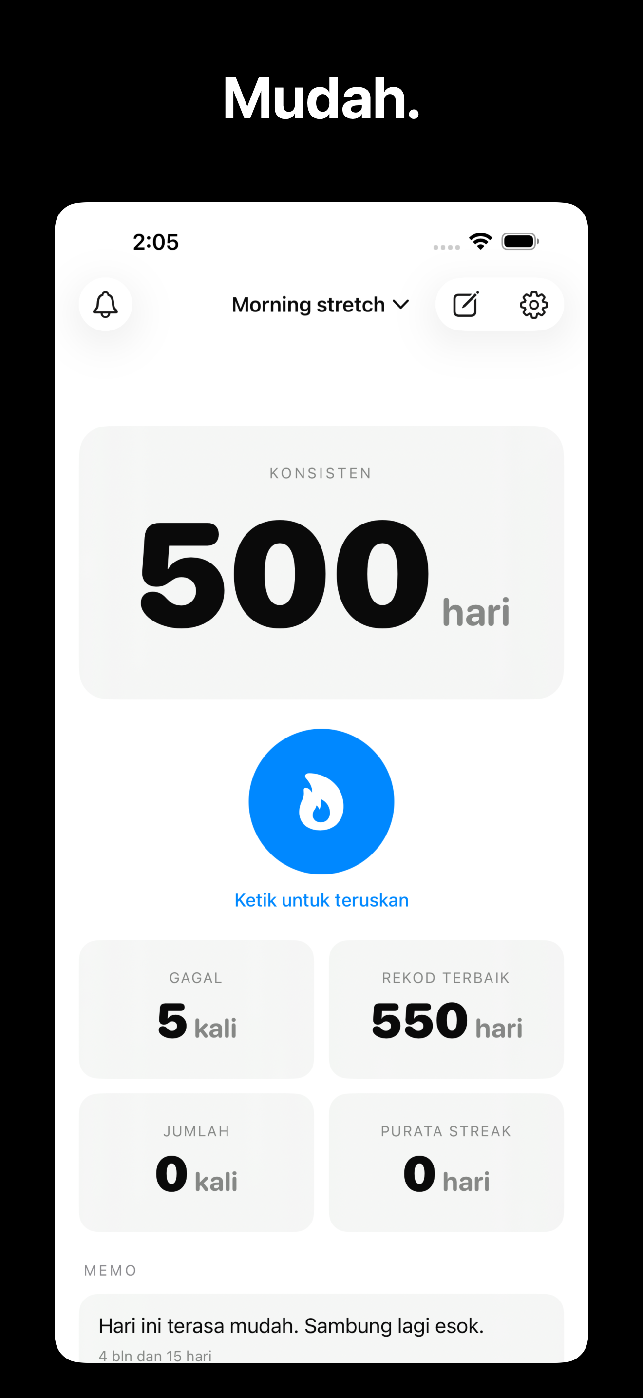 KeepGoing - Habit Tracker iOS screenshot 1 showing app interface