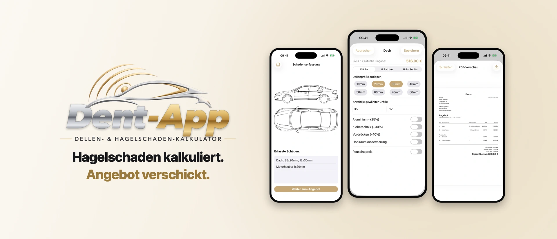 Dent-App Dellen Kalkulator product page header