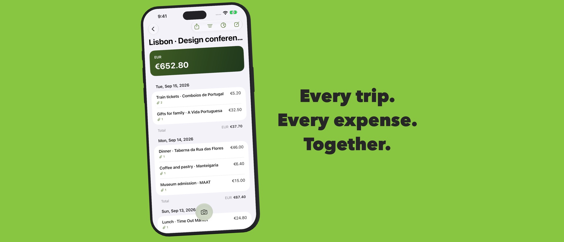 Trip Receipts product page header