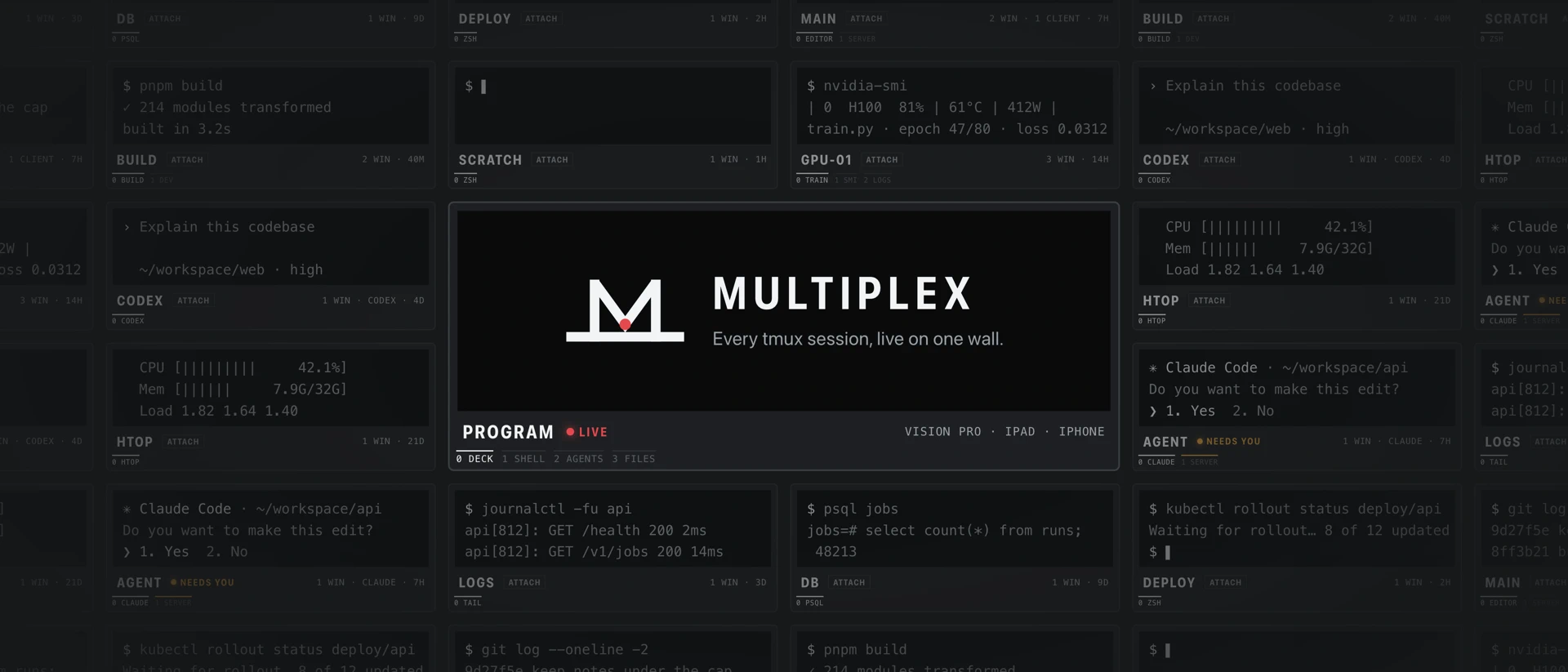 Multiplex — SSH tmux Terminal product page header