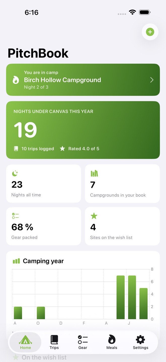 PitchBook: Camping Log screenshot 1