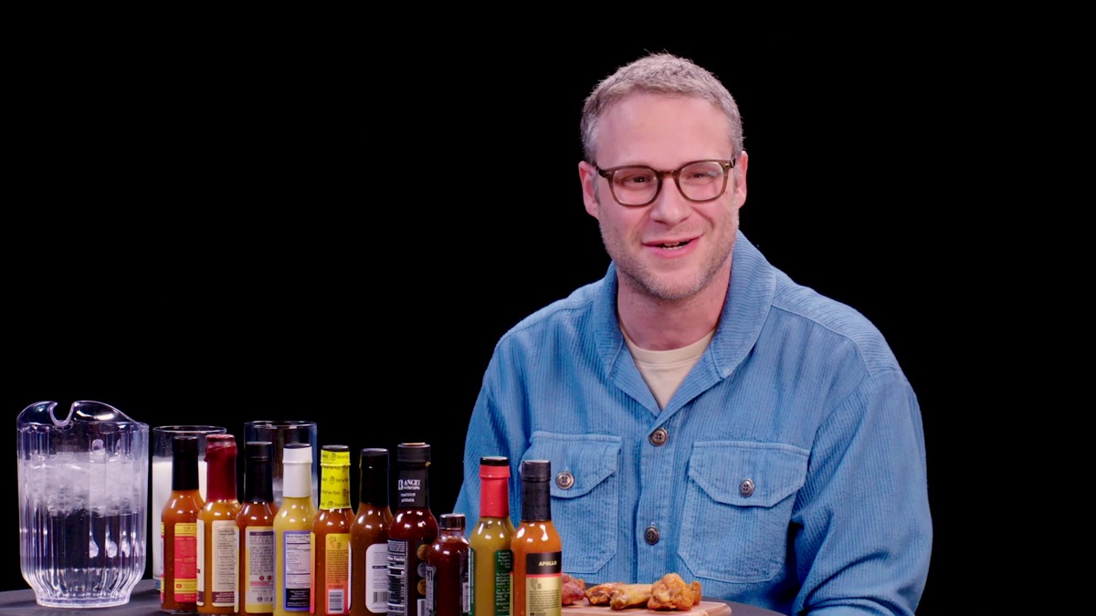 Seth Rogen Scorches His Tongue While Eating Spicy Wings – Hot Ones ...