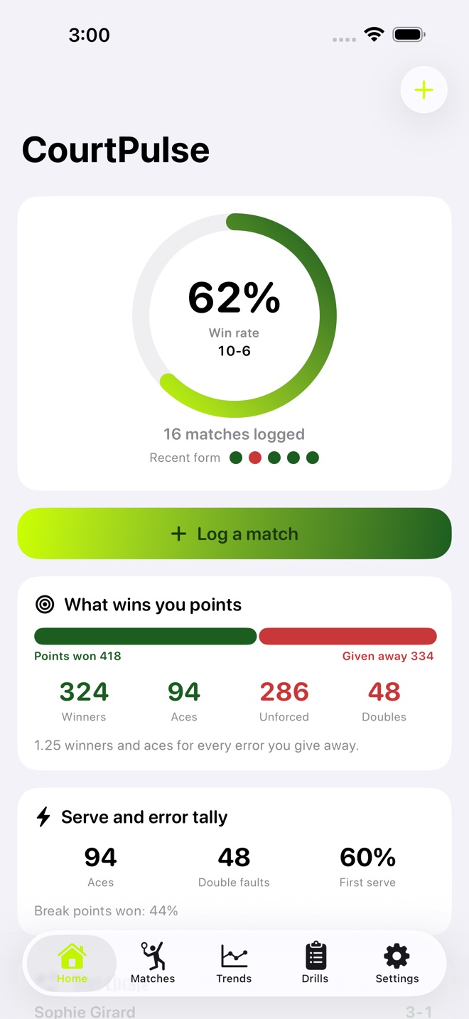 CourtPulse: Tennis Log screenshot 1