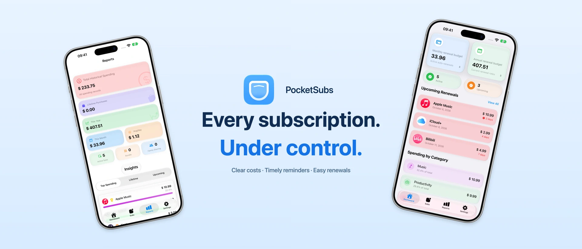 PocketSubs - Renewal Reminders product page header
