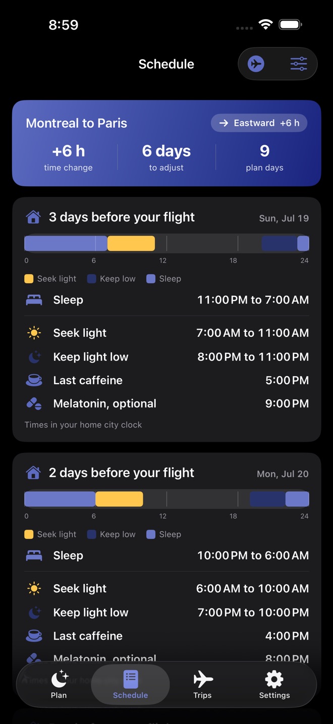 JetLagPlan: Beat Jet Lag screenshot 2