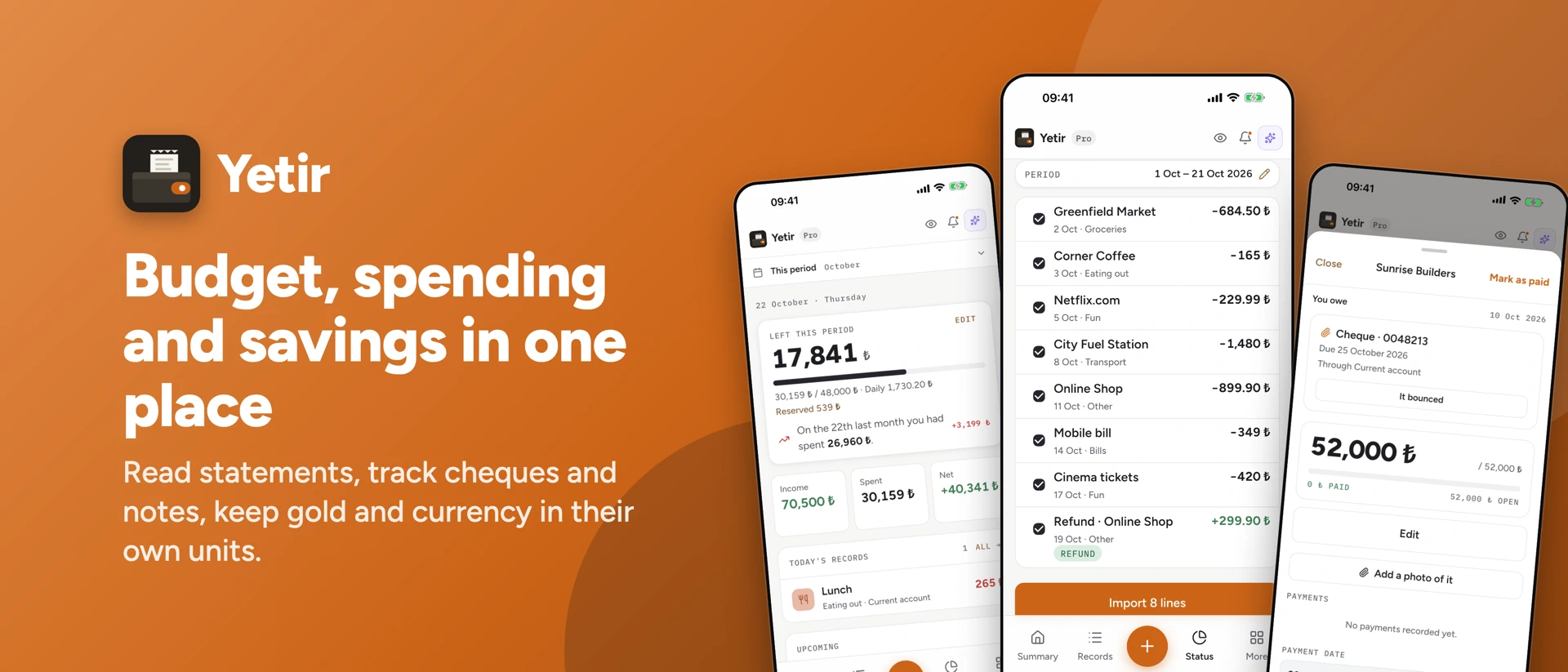 Yetir: Budget Tracker product page header