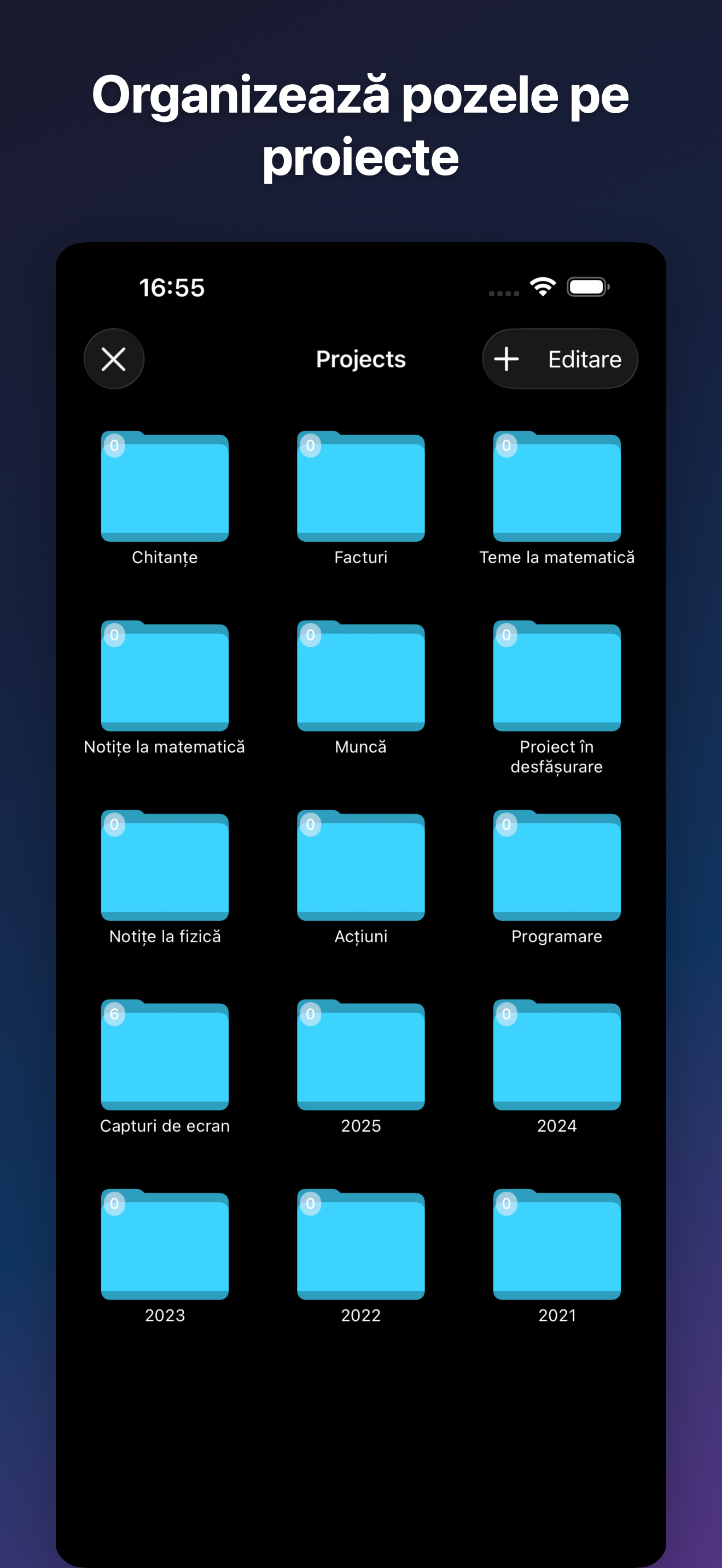 ProjectCam - Photo Folders iOS screenshot 2 showing app interface