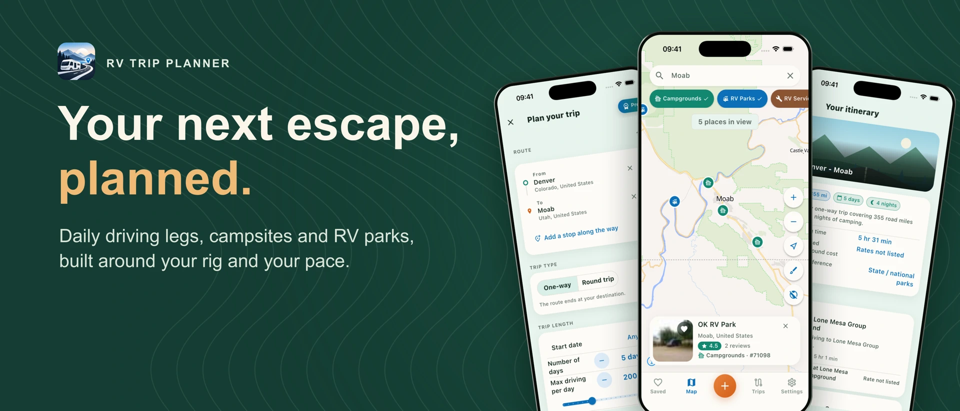 RV Trip Planner Camping Route product page header
