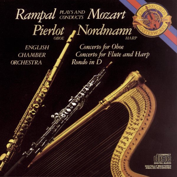 Обложка альбома «Mozart: Oboe Concerto, Concerto for Flute and Harp and Rondo in D» — English Chamber Orchestra, Jean-Pierre Rampal, Marielle Nordmann & Pierre Pierlot