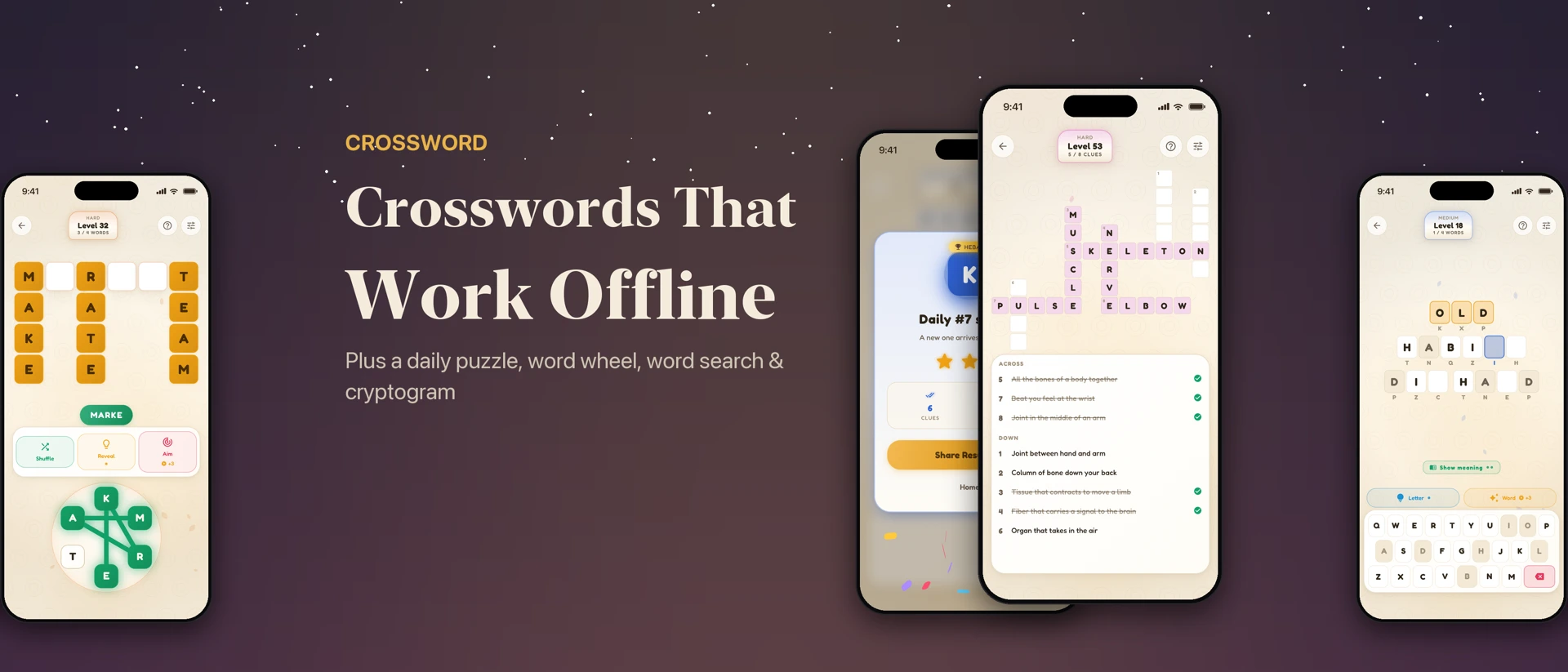 Offline Word Puzzles: 4 Modes product page header