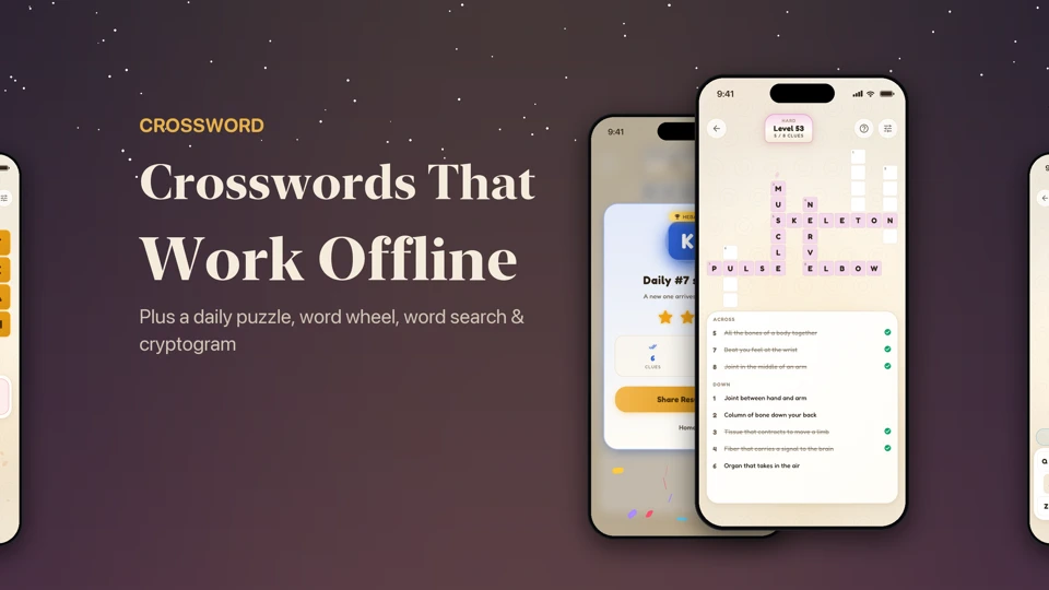 Offline Word Puzzles: 4 Modes App Store product page header