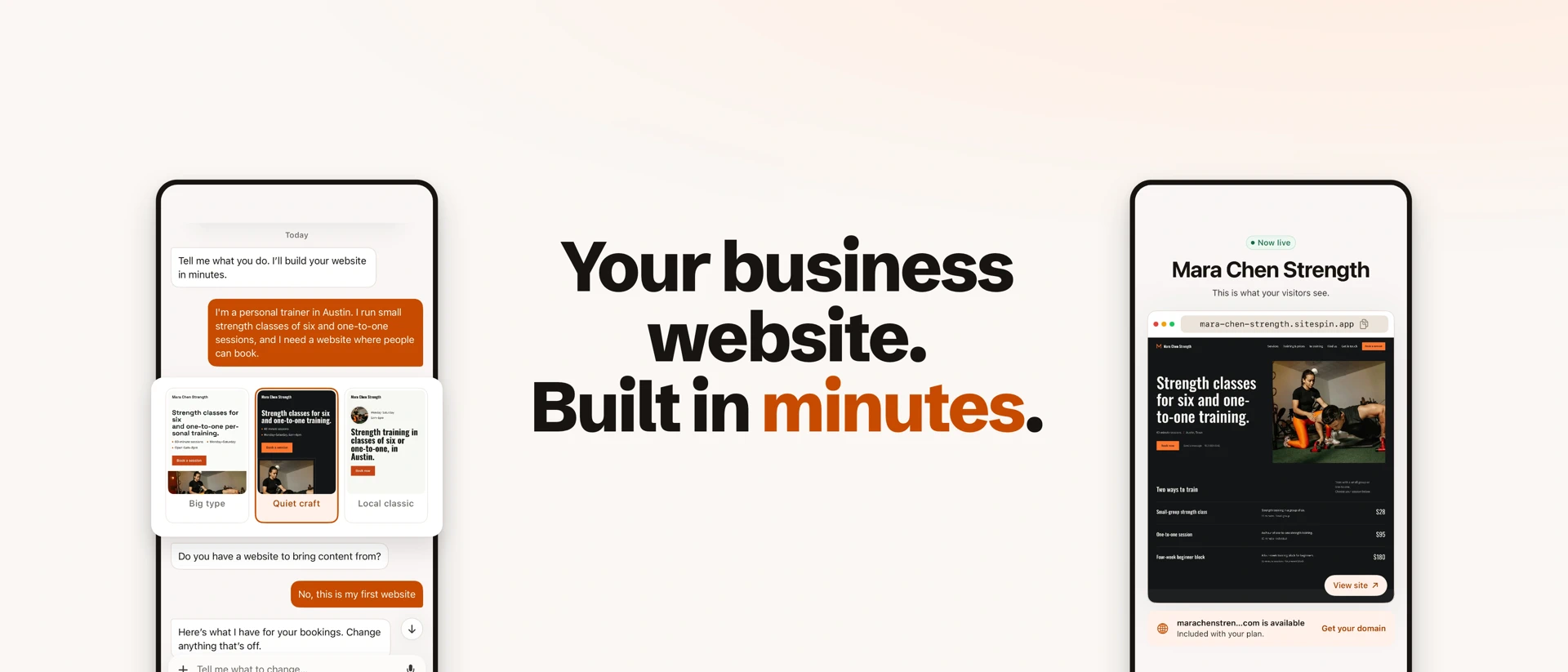 SiteSpin: AI Website Builder product page header