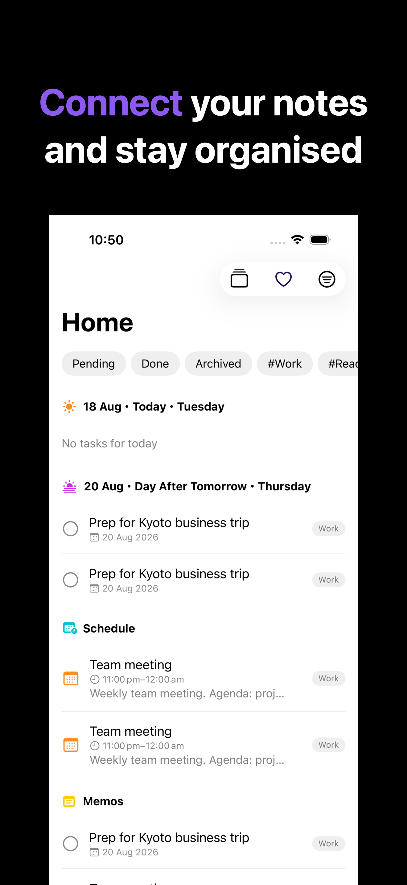 Notone - シンプルなメモAI Agent iOS screenshot 1 showing app interface