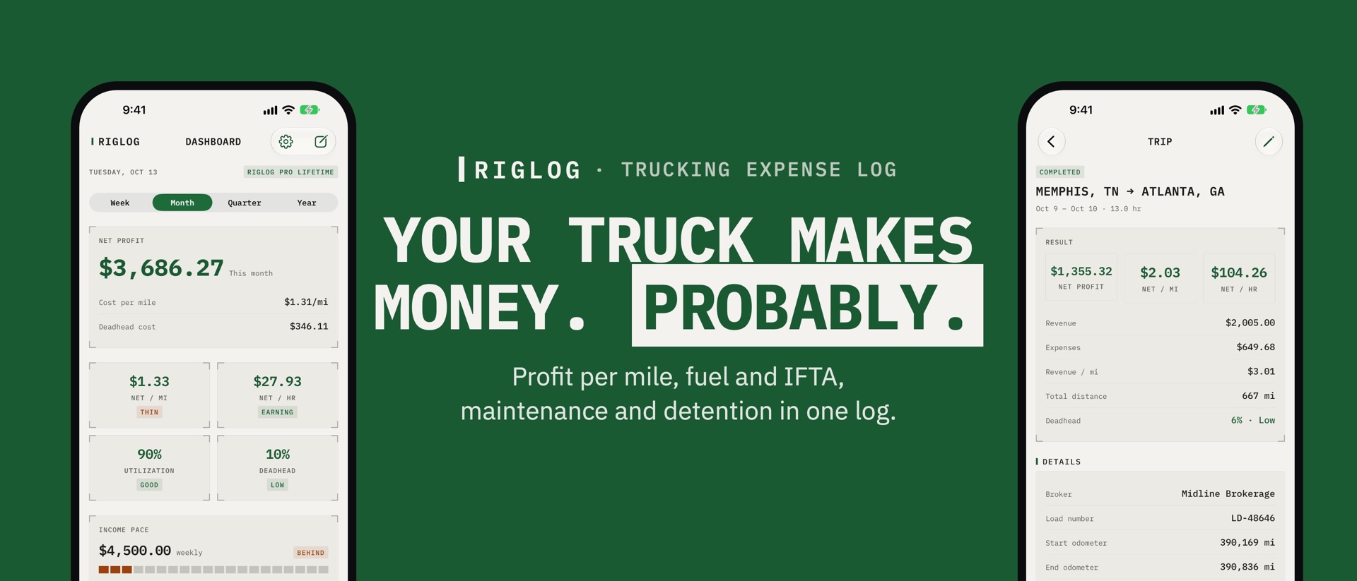RIGLOG: Trucking Expense Log product page header