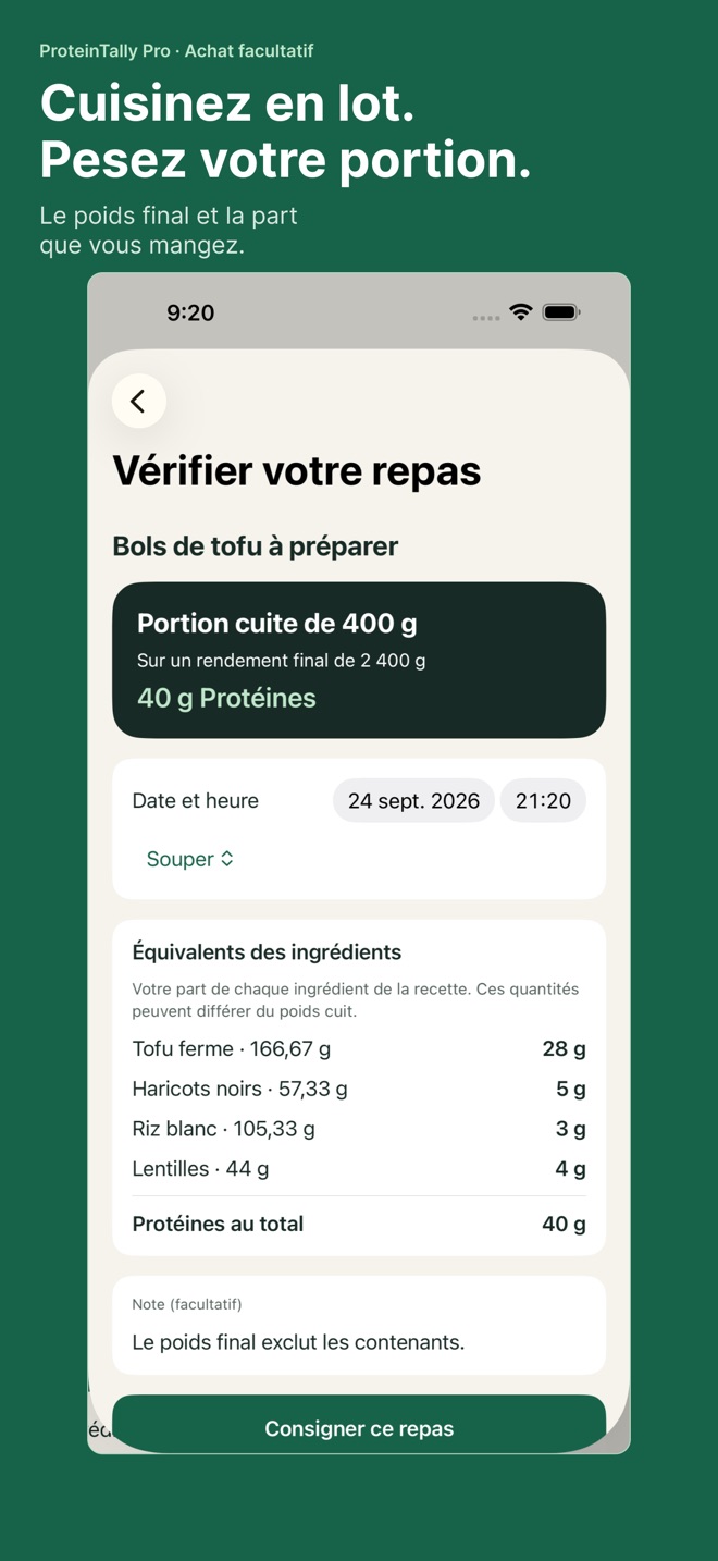 ProteinTally: Suivi protéines capture d’écran 4