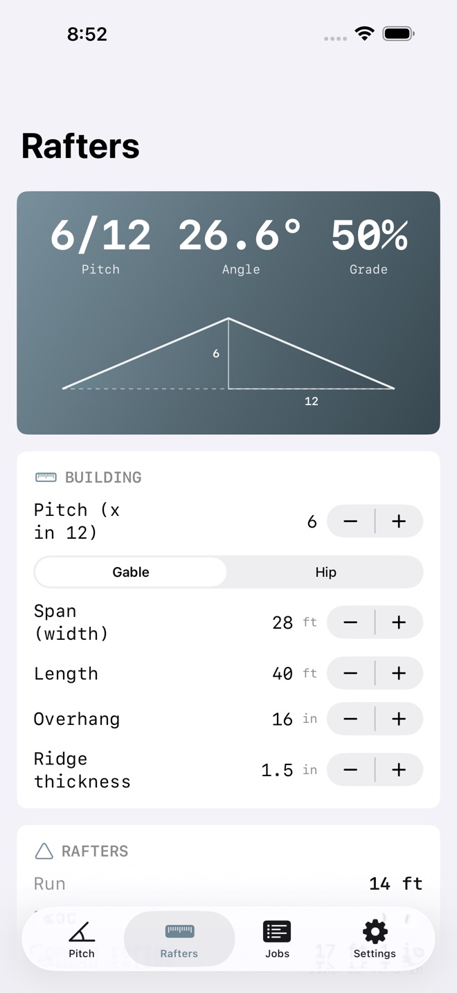 RoofPitch: Rafter Calc screenshot 2