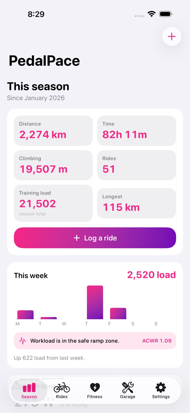 PedalPace: Cycling Log screenshot 1
