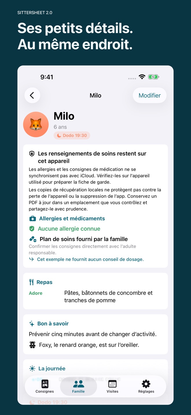SitterSheet : fiche gardienne capture d’écran 4