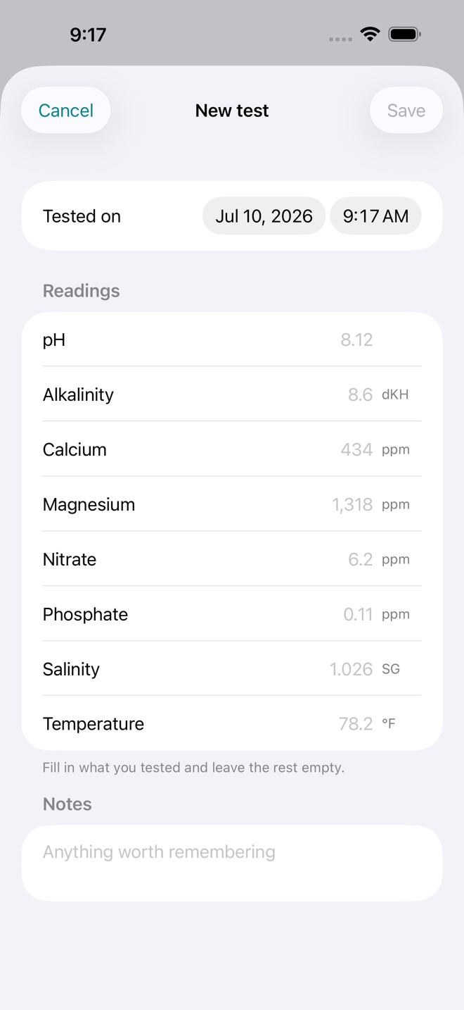 ReefLog: Aquarium Water Tests screenshot 2