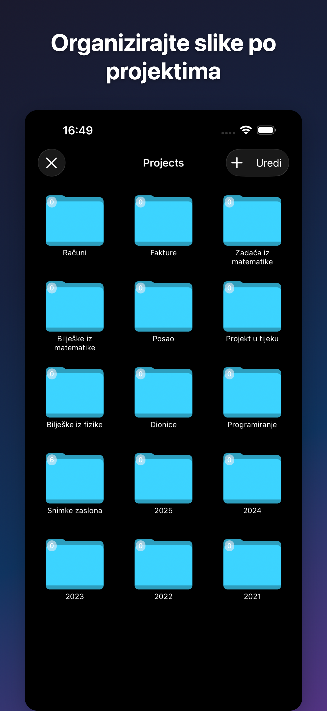 ProjectCam - Photo Folders iOS screenshot 2 showing app interface