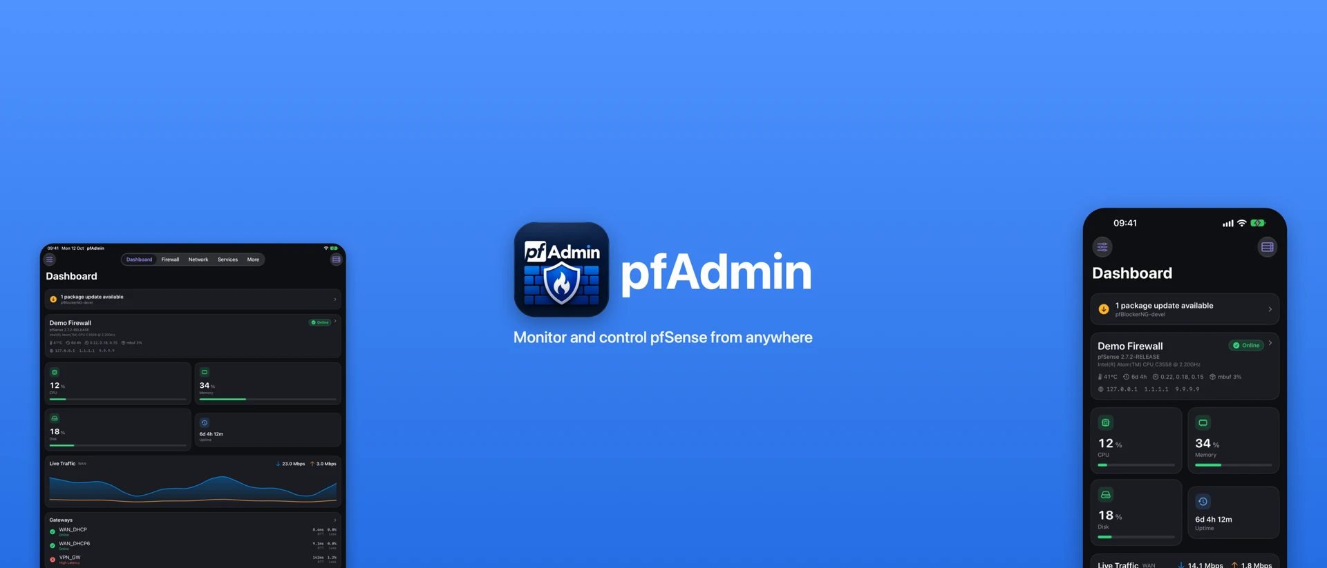 pfAdmin product page header