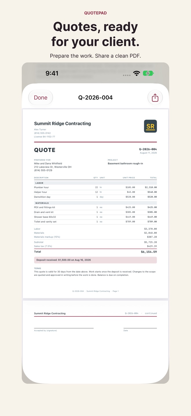 QuotePad: Fast Job Quotes screenshot 1