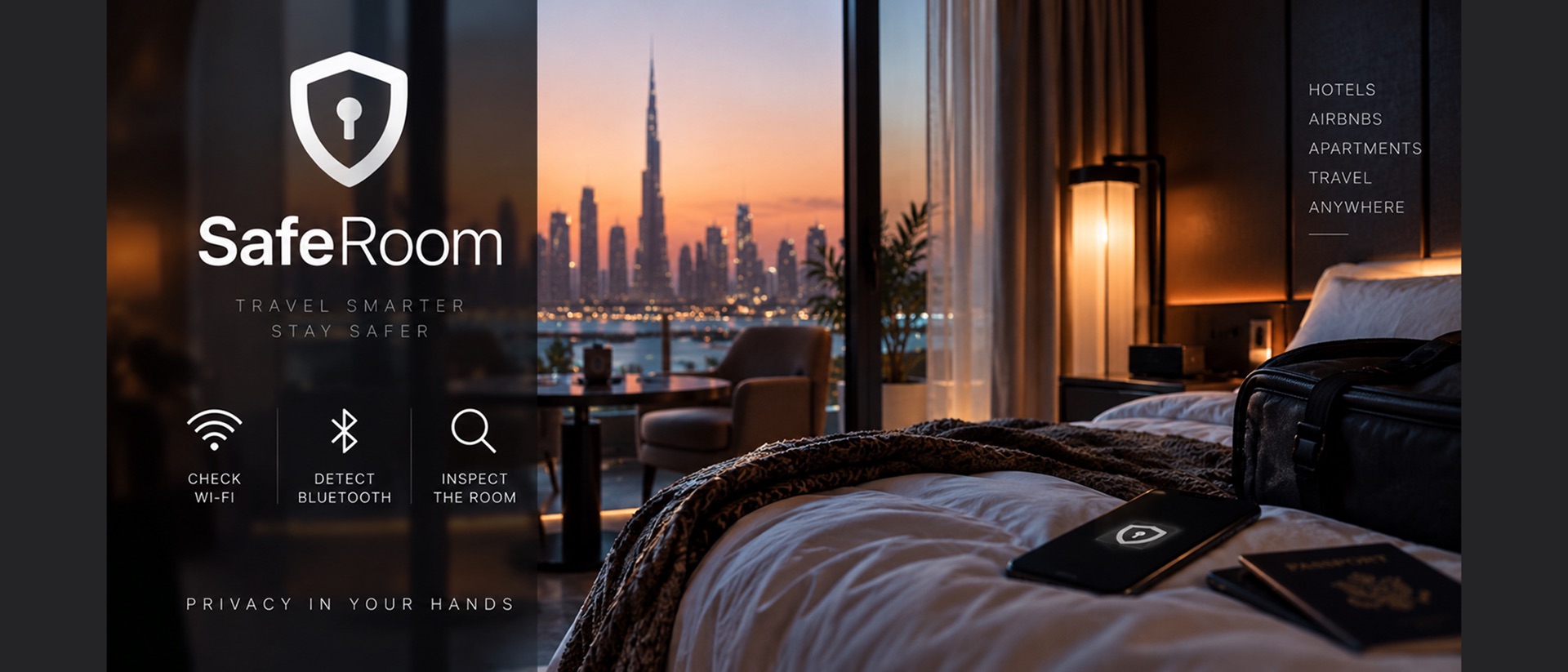 SafeRoom Travel Privacy product page header